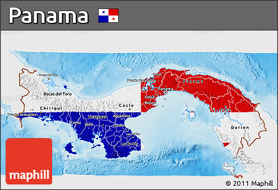 Flag 3D Map of Panama, single color outside, shaded relief sea, flag centered