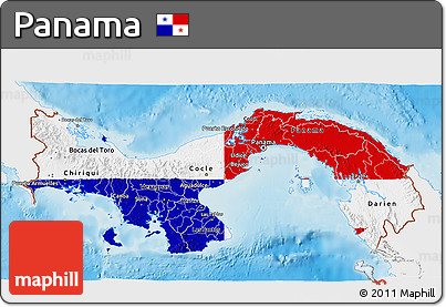 Flag 3D Map of Panama, single color outside, shaded relief sea, flag centered