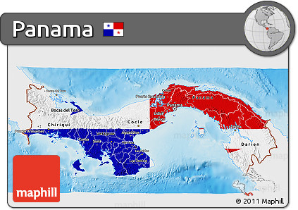 Flag 3D Map of Panama, single color outside, shaded relief sea