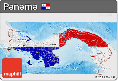 Flag 3D Map of Panama, single color outside, shaded relief sea