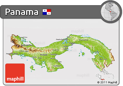 Physical 3D Map of Panama, cropped outside