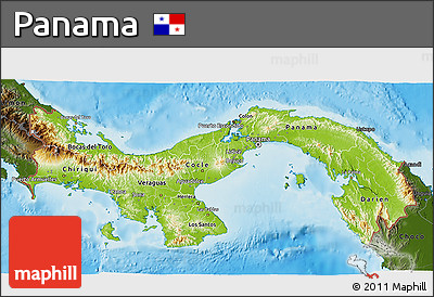 Physical 3D Map of Panama, darken, land only