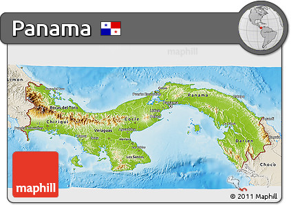 Physical 3D Map of Panama, shaded relief outside