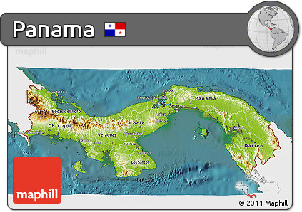 Physical 3D Map of Panama, single color outside, satellite sea
