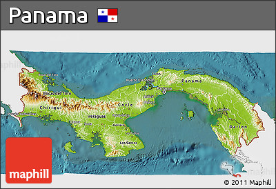 Physical 3D Map of Panama, single color outside, satellite sea