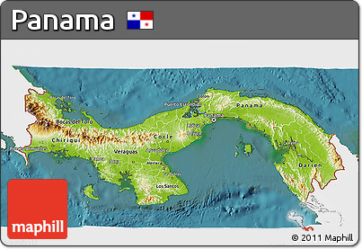Physical 3D Map of Panama, single color outside, satellite sea