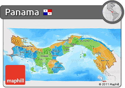 Political 3D Map of Panama, single color outside, bathymetry sea