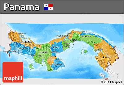 Political 3D Map of Panama, single color outside, bathymetry sea