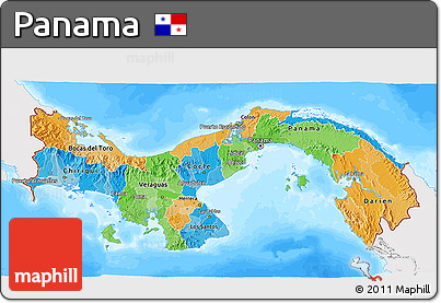 Political 3D Map of Panama, single color outside, bathymetry sea