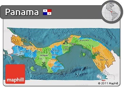 Political 3D Map of Panama, single color outside, satellite sea