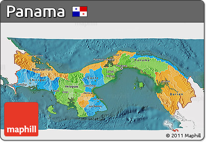 Political 3D Map of Panama, single color outside, satellite sea