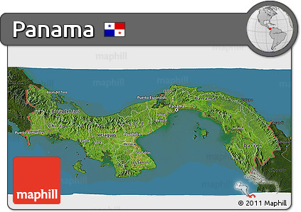 Satellite 3D Map of Panama, darken, land only