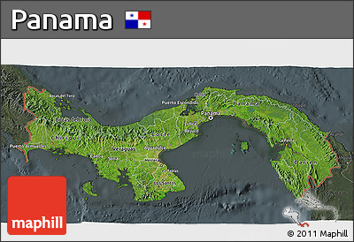 Satellite 3D Map of Panama, darken, semi-desaturated