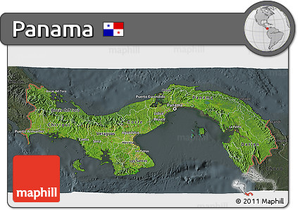 Satellite 3D Map of Panama, darken, semi-desaturated