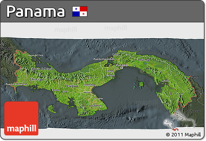 Satellite 3D Map of Panama, darken, semi-desaturated