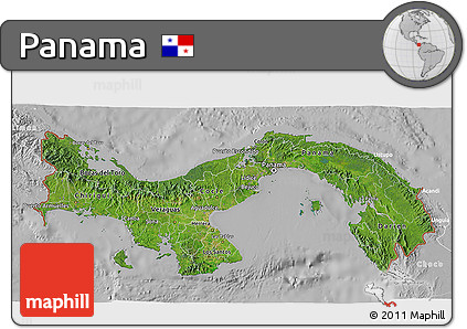 Satellite 3D Map of Panama, lighten, desaturated