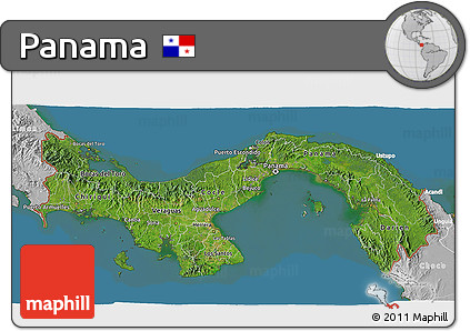 Satellite 3D Map of Panama, lighten, desaturated, land only