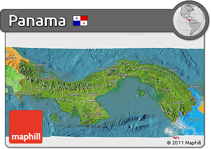 Satellite 3D Map of Panama, political outside, satellite sea