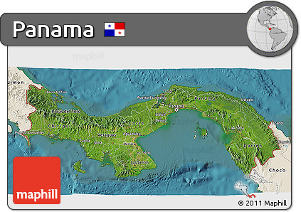 Satellite 3D Map of Panama, shaded relief outside, satellite sea