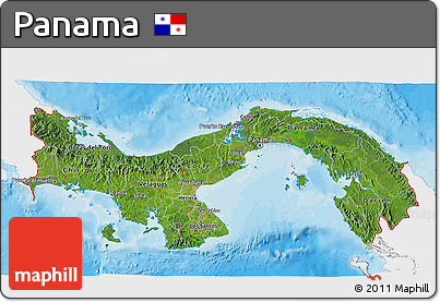 Satellite 3D Map of Panama, single color outside, bathymetry sea, shaded relief sea