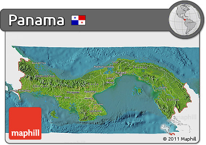 Satellite 3D Map of Panama, single color outside