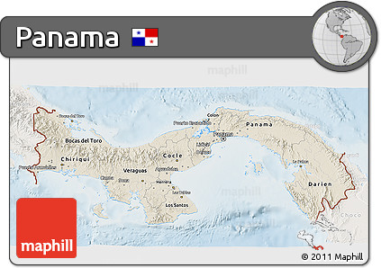 Shaded Relief 3D Map of Panama, lighten