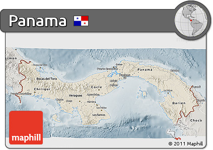 Shaded Relief 3D Map of Panama, semi-desaturated