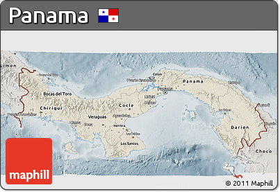 Shaded Relief 3D Map of Panama, semi-desaturated