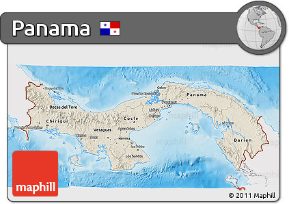 Shaded Relief 3D Map of Panama, single color outside