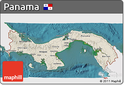 Shaded Relief 3D Map of Panama, single color outside, satellite sea