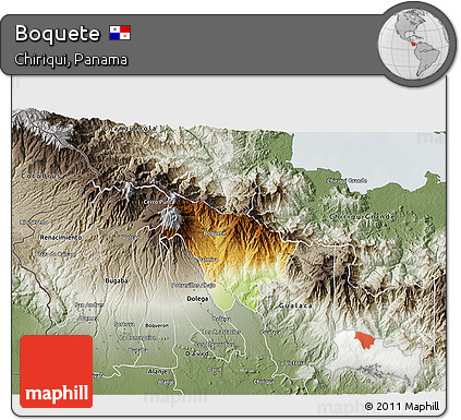 Physical 3D Map of Boquete, semi-desaturated