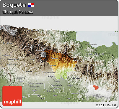 Physical 3D Map of Boquete, semi-desaturated