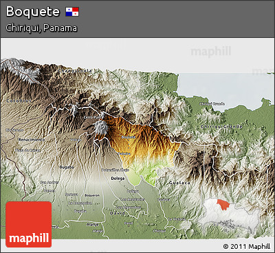 Physical 3D Map of Boquete, semi-desaturated