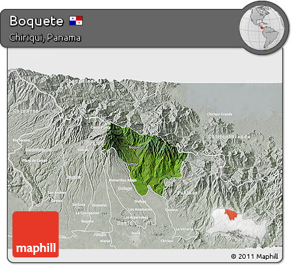 Satellite 3D Map of Boquete, lighten, semi-desaturated