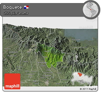 Satellite 3D Map of Boquete, semi-desaturated