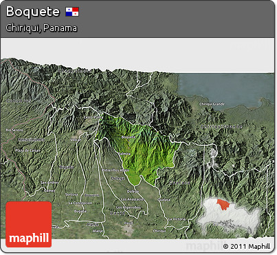 Satellite 3D Map of Boquete, semi-desaturated