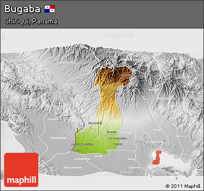 Physical 3D Map of Bugaba, lighten, desaturated