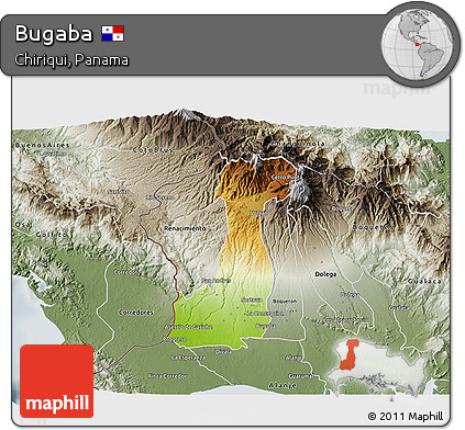 Physical 3D Map of Bugaba, semi-desaturated