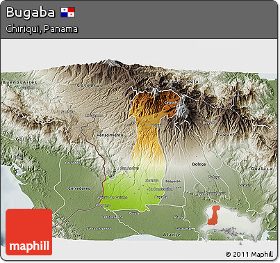 Physical 3D Map of Bugaba, semi-desaturated