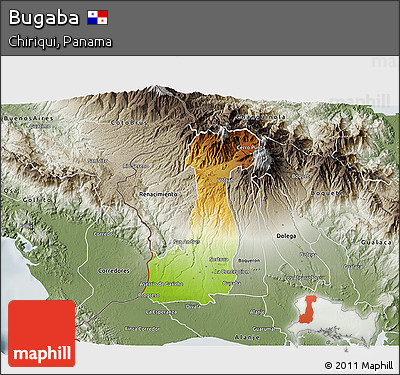 Physical 3D Map of Bugaba, semi-desaturated