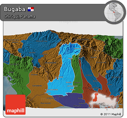 Political 3D Map of Bugaba, darken