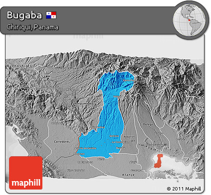 Political 3D Map of Bugaba, desaturated