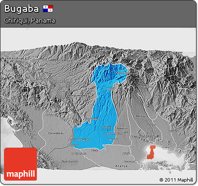 Political 3D Map of Bugaba, desaturated