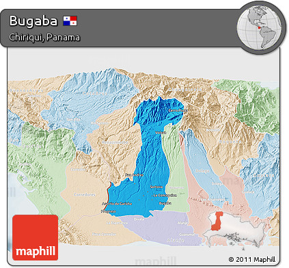Political 3D Map of Bugaba, lighten