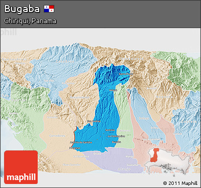 Political 3D Map of Bugaba, lighten