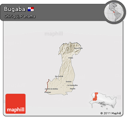 Shaded Relief 3D Map of Bugaba, cropped outside