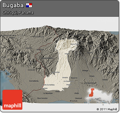 Shaded Relief 3D Map of Bugaba, darken