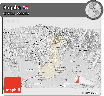 Shaded Relief 3D Map of Bugaba, desaturated