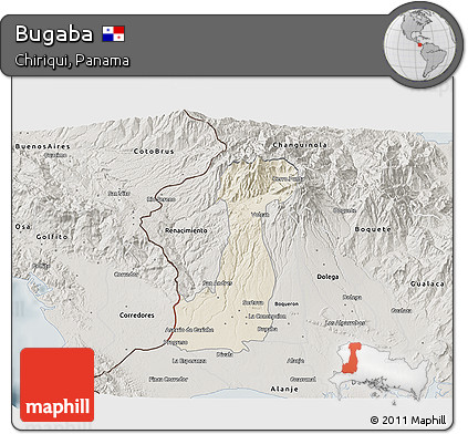 Shaded Relief 3D Map of Bugaba, semi-desaturated