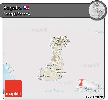 Shaded Relief 3D Map of Bugaba, single color outside